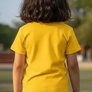 Kids T-Shirt Size Chart – width and length measurements for ages 1–14 years with models wearing Printed T-shirts