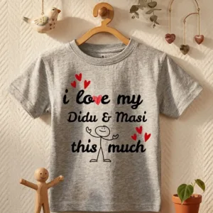 cute boy wearing grey kids t-shirt I love my Didu and Masi family love quote shirt