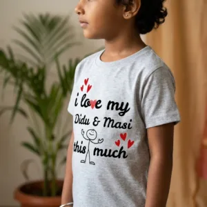 cute boy wearing grey kids t-shirt I love my Didu and Masi family love quote shirt