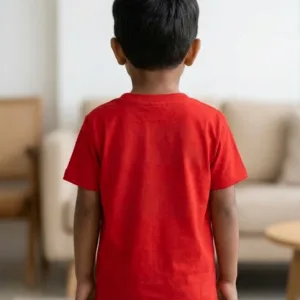 cute toddler girl wearing red t-shirt with Marathi quote kids graphic tee baby girl outfit India