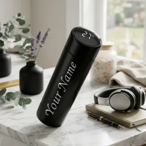 Personalised stainless steel smart temperature water bottle with custom name printing