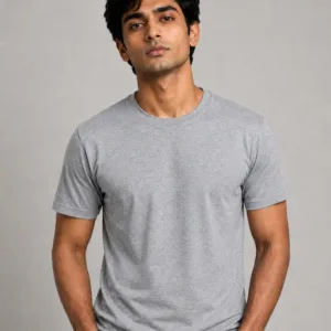 Men wearing solid grey round neck cotton t-shirt – 180 GSM premium quality casual t-shirt for men