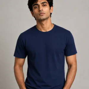 Men wearing solid navy blue round neck cotton t-shirt – 180 GSM premium quality casual t-shirt for men