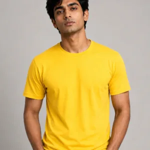 Men wearing solid yellow round neck cotton t-shirt – 180 GSM premium quality casual t-shirt for men