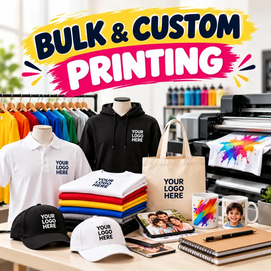 Bulk and custom printing services for T-shirts and promotional products